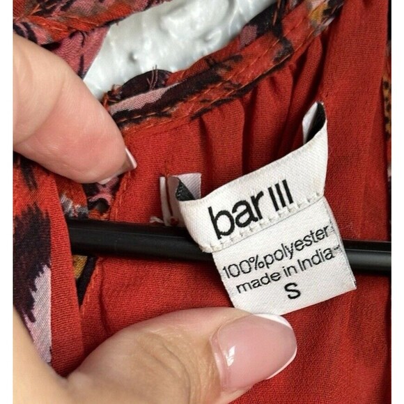 Bar III Orange Geometric Print Hi-Low Dress Tie Neck Keyhole Sleeveless Small S - Picture 4 of 5